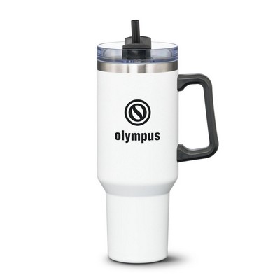 Compeer Handle Travel Mug w/Straw - 40oz White