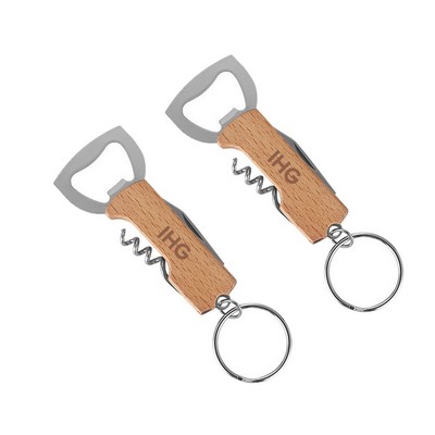 Multifunctional Wood Bottle Opener Key Chain