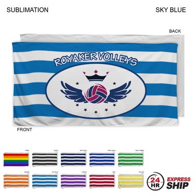 24 Hr Express Ship - Cabana Stripe Sublimated Plush and Soft Velour Terry Beach Towel, 30x60