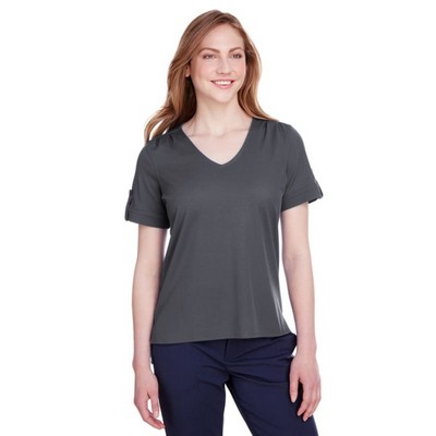 Devon & Jones Ladies' CrownLux Performance™ Plaited Rolled-Sleeve Top