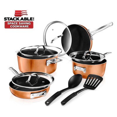 Gotham Steel 10 - Piece Stackmaster Cookware Set with 2 Spatulas