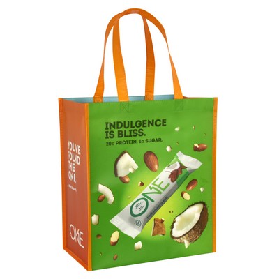 Custom Full-Color Printed145g Laminated RPET (recycled from plastic bottles) Tote Bag 13"x15"x8"