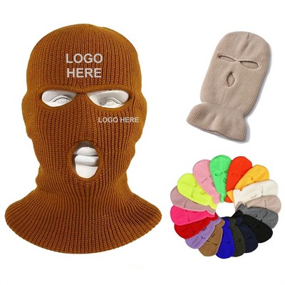 Embroidered Logo 3 Hole Ski Mask Winter Balaclava