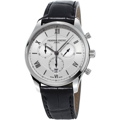 Frederique Constant® Men's FC Classic Quartz Black Leather Strap Watch w/Silver-Tone Dial