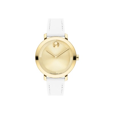 Movado Bold Evolution 2.0 Ladies' Pale Gold Ionic Plated Watch w/White Leather Strap