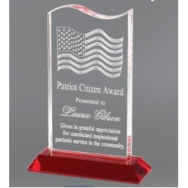 Waving Flag Crystal Award, 8"H