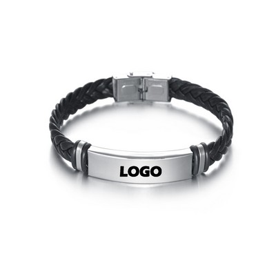 Stainless Steel Leather Woven Bracelet