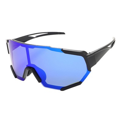 Goggle Sunglasses - Blue Mirror Lenses - Black and Blue Frames