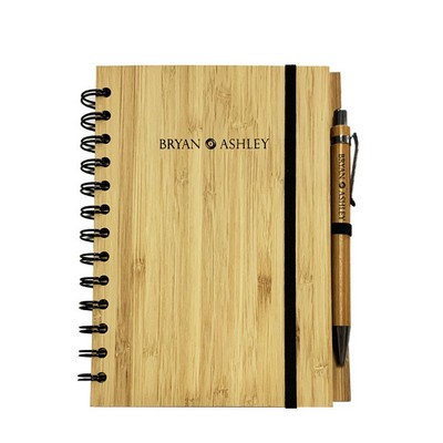 Personalized Natural Bamboo Spiral Notebook & Pen