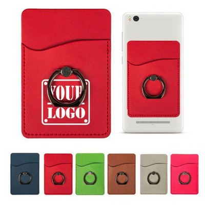 RFID PU Leather Phone Wallet w/ Ring Stand