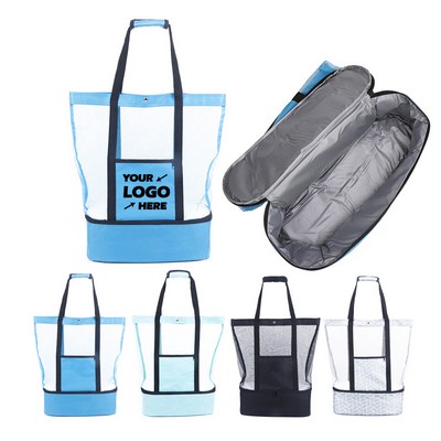 Beach Tote Bag with Insulated Can Cooler