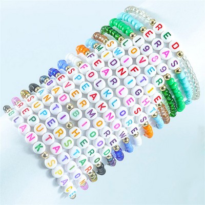 Beaded Letter Elastic Rainbow Bracelets Wristbands