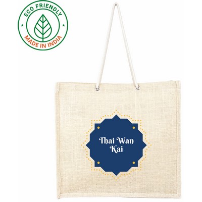 White Jute Bag - Eco Friendly Farmers Market Jute Tote 14 x 13 x 4