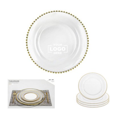 12.9" Pearl Edge Glass Round Dishes Dinnerware Plate