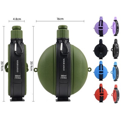 19oz Outdoor Foldable Silicone Water Bottle with Compass