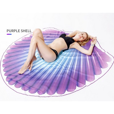 63 x 63 inch Purple Shell Shaped Quick Dry Microfiber Beach Towels - One Side Printing