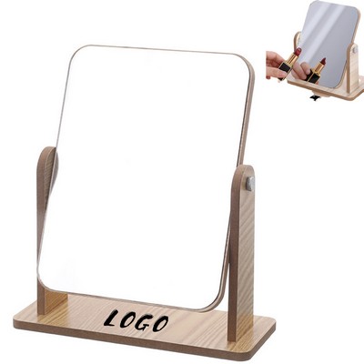 Wooden Desktop Rotating Makeup Cosmetic Mirror