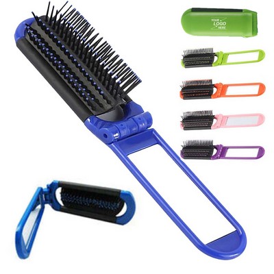 Compact Travel Folding Hair Brush with Mirror