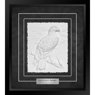 Eagle (Black/Black) - Cast Paper Sculptured Art - Shadowbox Plaque 15.25"x17"