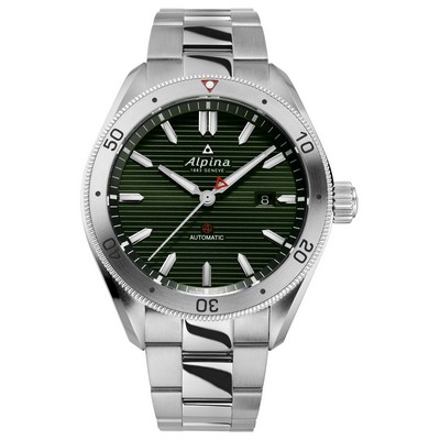 Alpina Mens Automatic Alpiner Stainless Steel Bracelet Watch, Green Dial