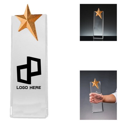 Rectangular K9 Crystal Award With Copper Star