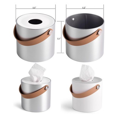 Modern Round Tissue Toilet Paper Dispenser Holder with Leather Handles