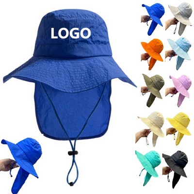 Toddler Beach Sun Cap Bucket Hat w/ Neck Flap