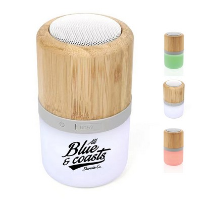 Round Bamboo Colour Changing Mini Speaker