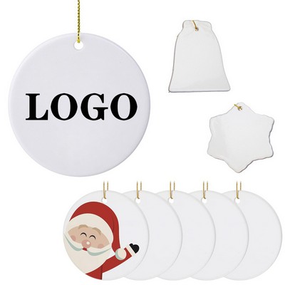 3" Custom Sublimation White Ceramic Christmas Ornaments DIY Blank Hanging Ornaments