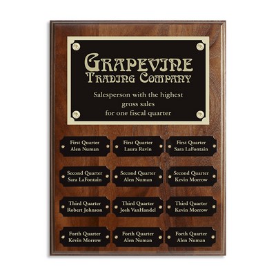 Walnut Perpetual Plaque w/12 Plates (9" x 12")