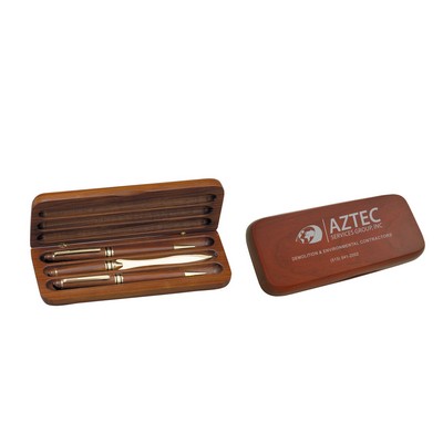 3 Piece Rosewood Pen, Pencil & Letter Opener Set in Rosewood Box