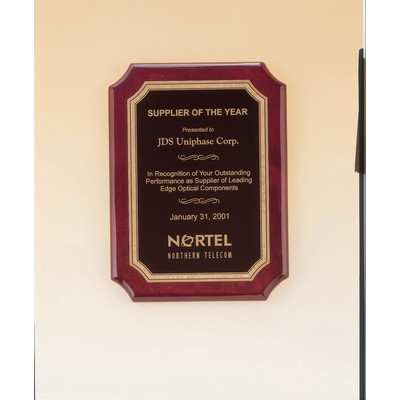 Rosewood Piano Finish Plaque w/ Notched Corners & Textured Center Plate (7"x9")