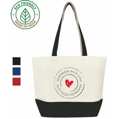 12 oz Cotton Canvas Tote Bag Black Trim - Eco Friendly Urban Tote 19 x 14 x 6