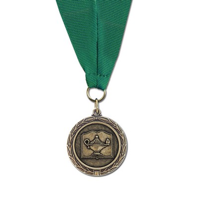 1 1/2" Lamp Of Learning Cast MX Medal w/ Grosgrain Neck Ribbon