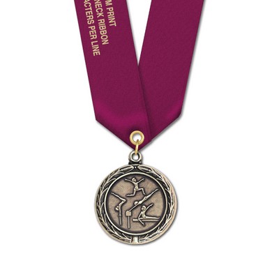 1 1/2" Female Gymnastics Cast MX Medal w/ Satin Neck Ribbon