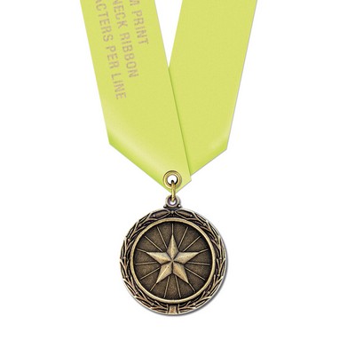 1 1/2" Star Cast MX Medal w/ Satin Neck Ribbon