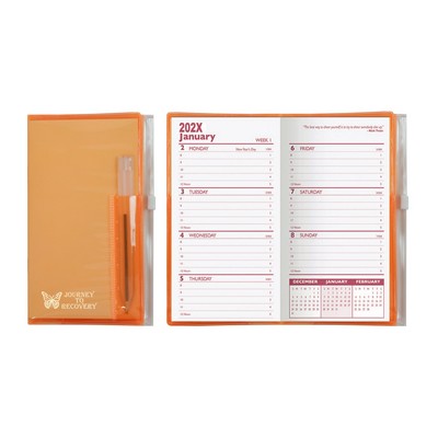 Weekly Zip Back Planner w/ Clear Pen & Zip Lock Pocket /1 Color Insert w/o Map - Translucent Color