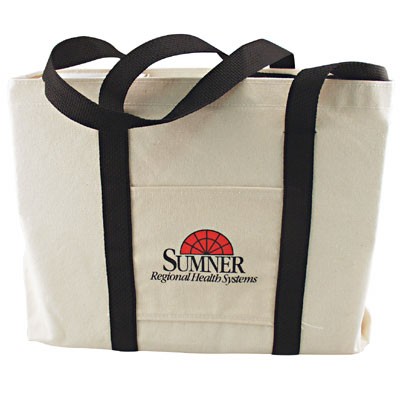 Natural Canvas Tote Bag w/Gusset & Small Pocket (14"x11"x3")