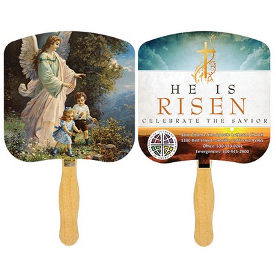 Religious Hand Fan/ Guardian Angel with Four Color Process Imprint