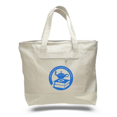 12 Oz. Natural Canvas Zipper Tote Bag - 1 Color (18"x14"x4 1/2")