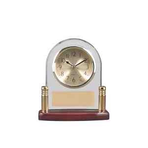 5¾" x 6½" Arch Glass Clock with Rosewood Piano Finish Accent