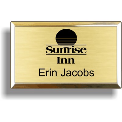 Brushed Gold Metal Badge w/ Bright Gold Metal Frame (2 1/16"x 3 3/8")