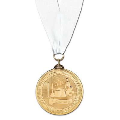 2" Science Brite Laser Medal w/ Grosgrain Neck Ribbon