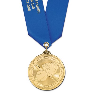 2" Baseball Brite Laser Medal w/ Satin Neck Ribbon