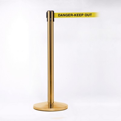 Crowd Control Brass Pole W/ 11' Heavy Duty Belt W/ "Danger Keep Out" Message