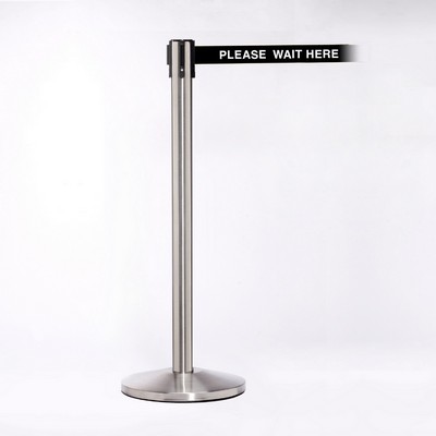 Stainless Pole W/ 11' Heavy Duty Belt/Lock W/ "Please Wait Here" Message