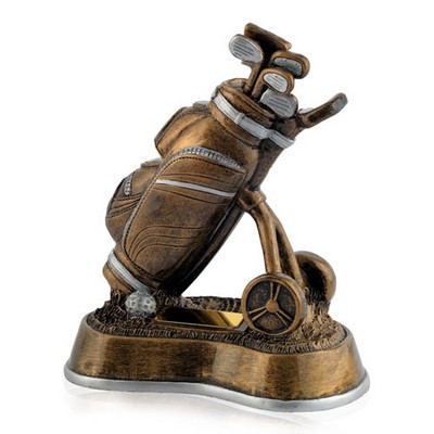 Antique Finish Resin Golf Bag & Trolley Award