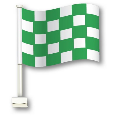 Double-Pane Clip-on Flag w/Pole (Green/White Checkered)