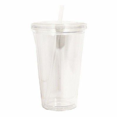 16 Oz. Acrylic Double Wall Drink Cup w/ Straw