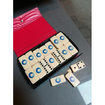 DOUBLE 6 Dominoes Ivory Color Tiles w/ Black Dots in Case